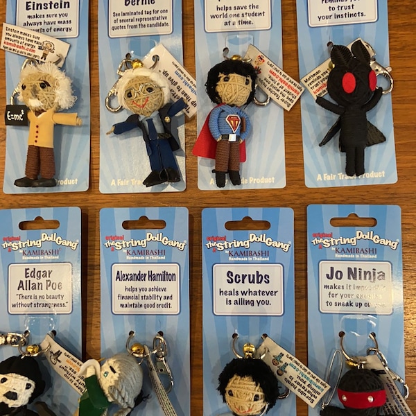 Kamibashi String Doll Key Chains Keychains, Einstein Super Teacher Edgar Allan Poe Alexander Hamilton Ninja Gymnast, Fair Trade Thailand