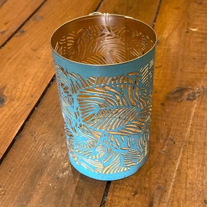 Handcrafted Intricately Detailed Metal Lanterns, Hurricanes, Candle Holders, White Birch Copper Medallion Tree of Life,Fair Trade from India Teal Leaf, 6”