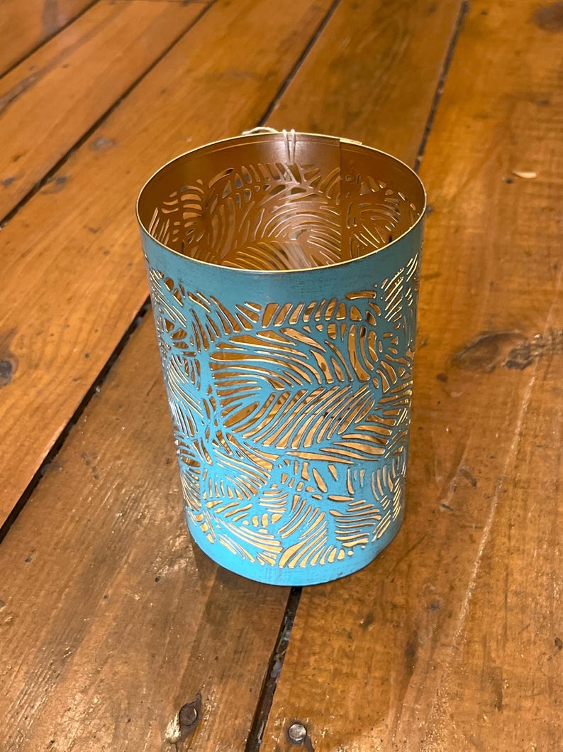 Handcrafted Intricately Detailed Metal Lanterns, Hurricanes, Candle Holders, White Birch Copper Medallion Tree of Life,Fair Trade from India Teal Leaf, 6”