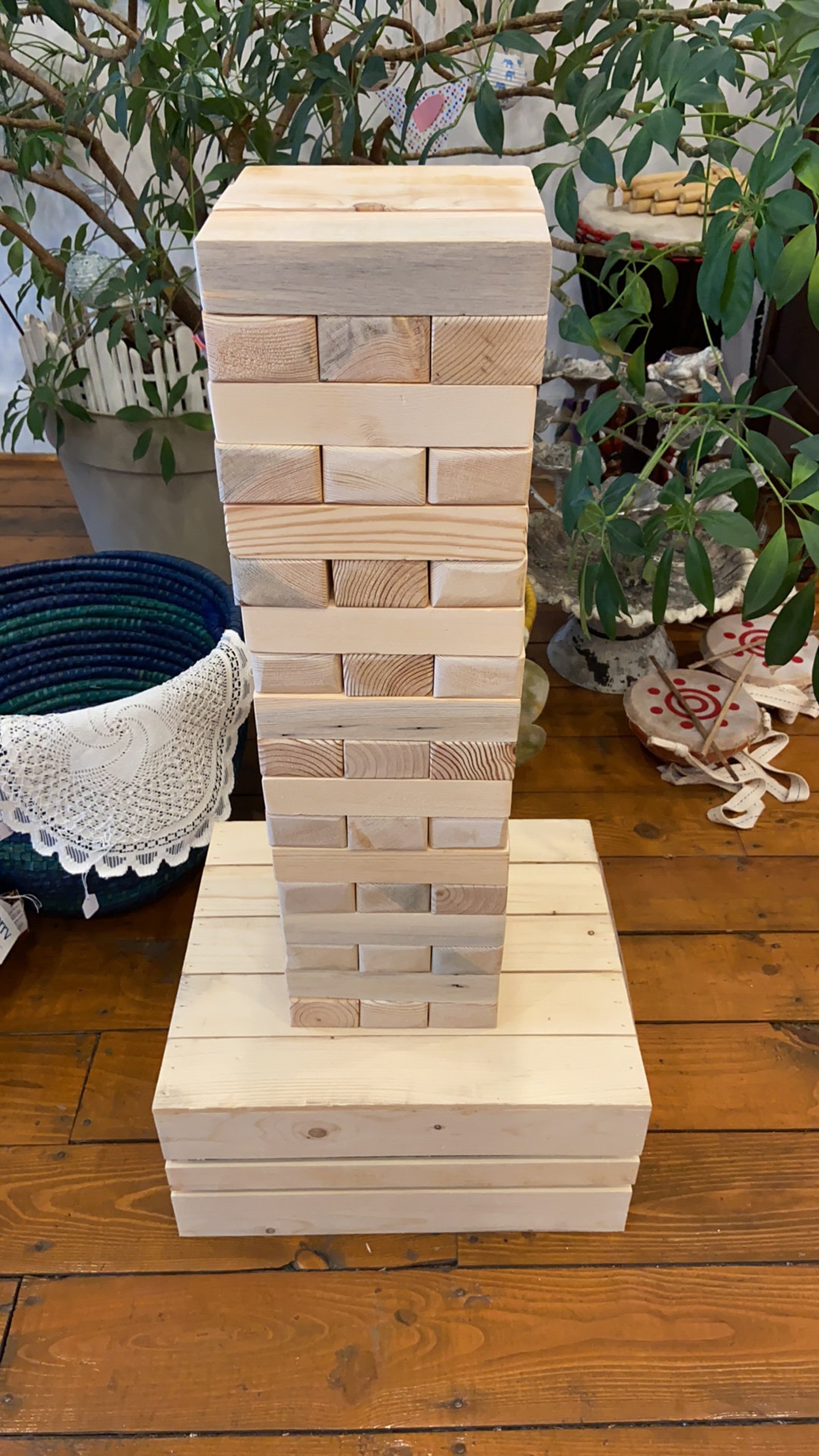 Giant Wooden Jenga Lawn Yard Game with Storage Crate 