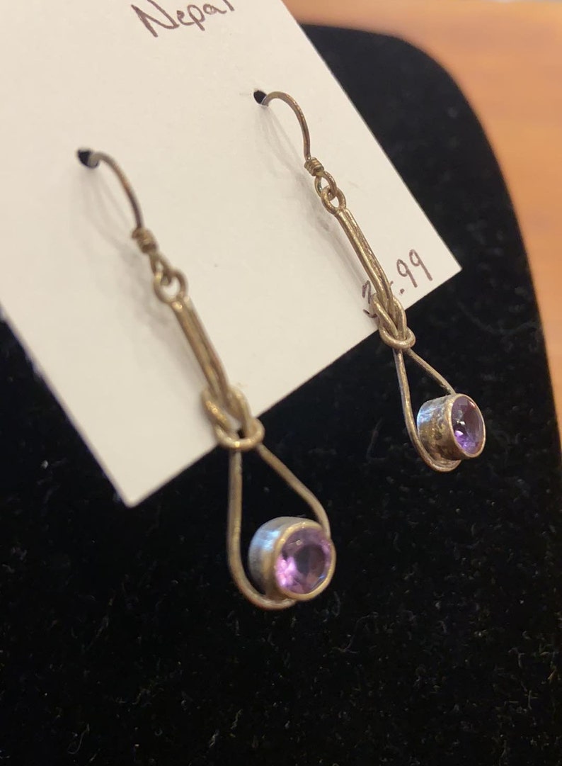Fair Trade from Nepal Sterling Silver Drop Wire Earrings with Semi-Precious Stones