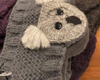 Hand-knitted 17% Alpaca Ear Warmers With Embroidered Animals, Head