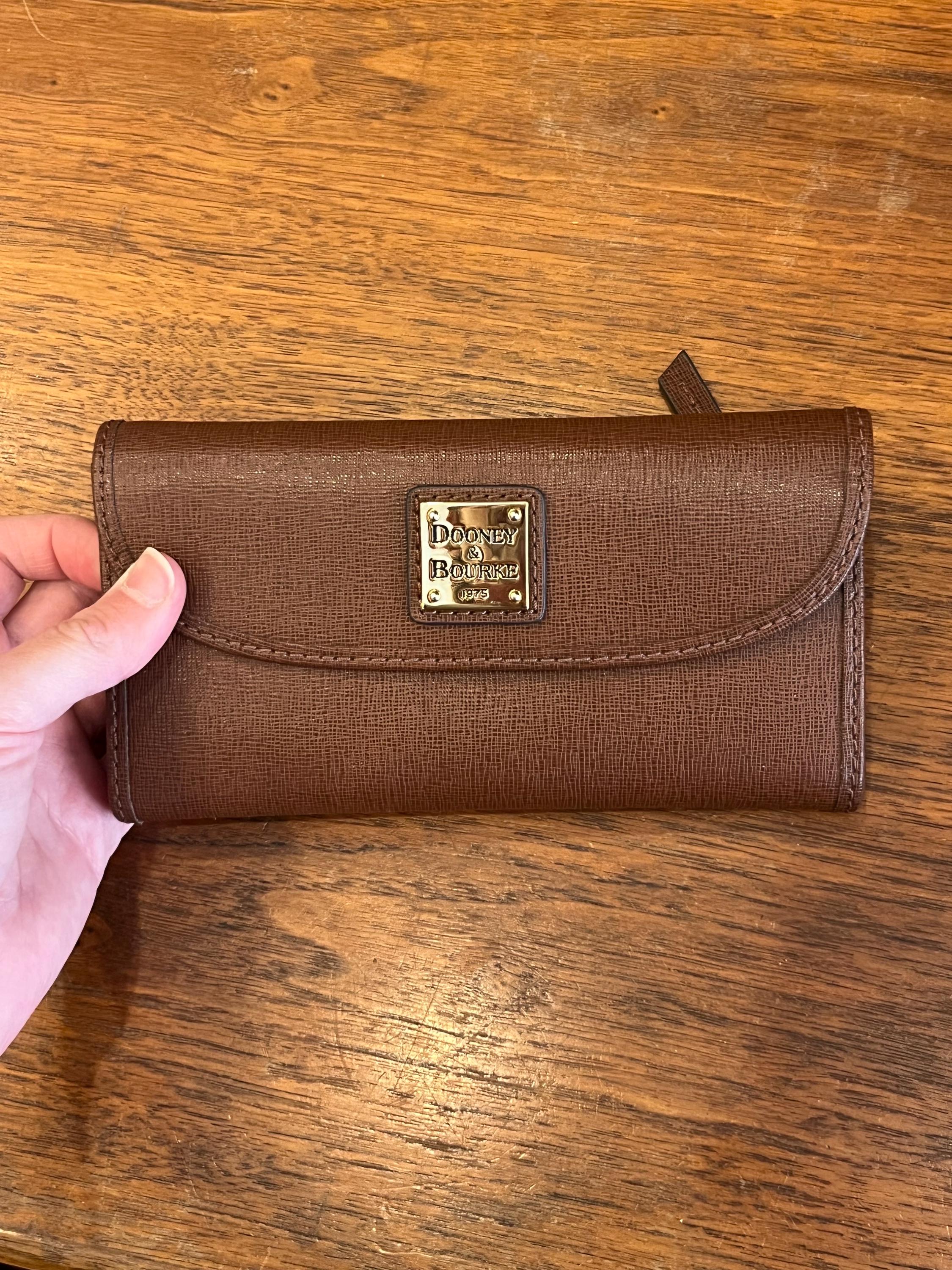 Dooney & Bourke Belvedere Continental Clutch Wallet, Brown or Gray European Leather, Snap Closure, Approximately 7x3.75”