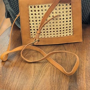 The Rattan Collection Woven Totes and Crossbody Cross Body Handbags Purses Crafted in Leather and Natural Rattan, Fair Trade from Java Crossbody Handbag