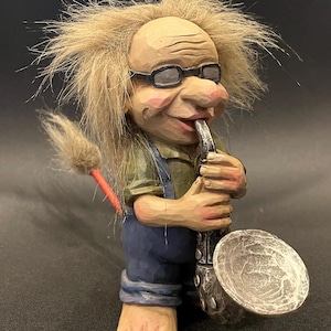 Vintage Norwegian Troll Figurine, Playing a Saxaphone, 6”