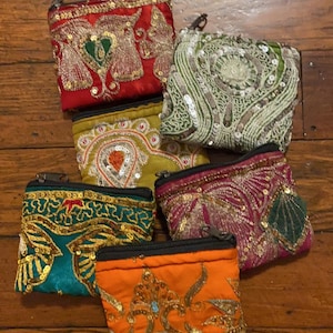 Sequined Zippered Coin Pouch 4.5 Inches x 4 Inches, Cosmetic Bag, Coin Purse, Fair Trade from Nepal