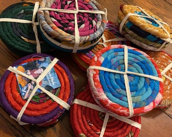 Recycled Silk & Cotton Coil Coaster Sets, Sets of 4, Fair Trade from Nepal