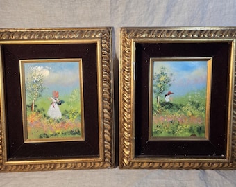 Paar vintage emaille op koper, gesigneerd LEV