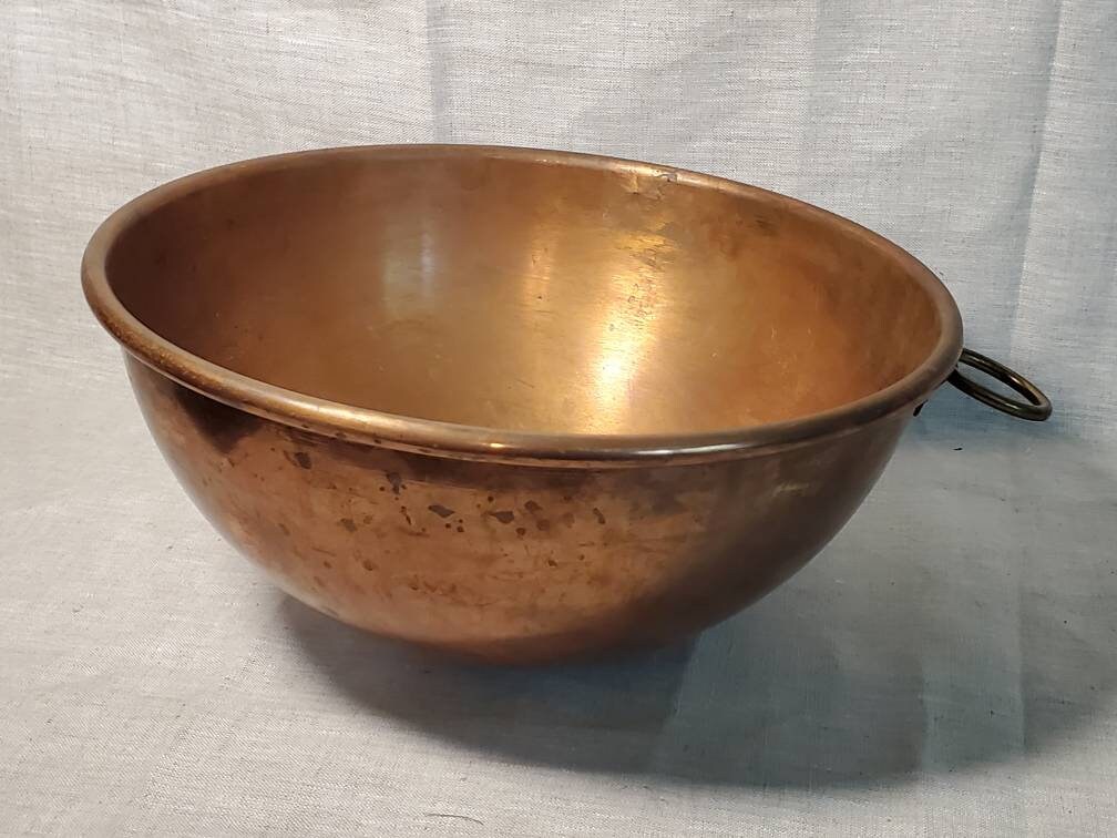 Vintage Copper Mixing Bowl w/ Brass Handle Loop 8.5 Heavy made in England  Cook