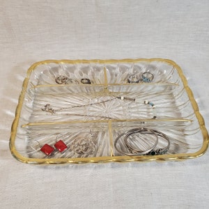 Vintage Clear Glass Gold Trim Art Deco Tray (1883)