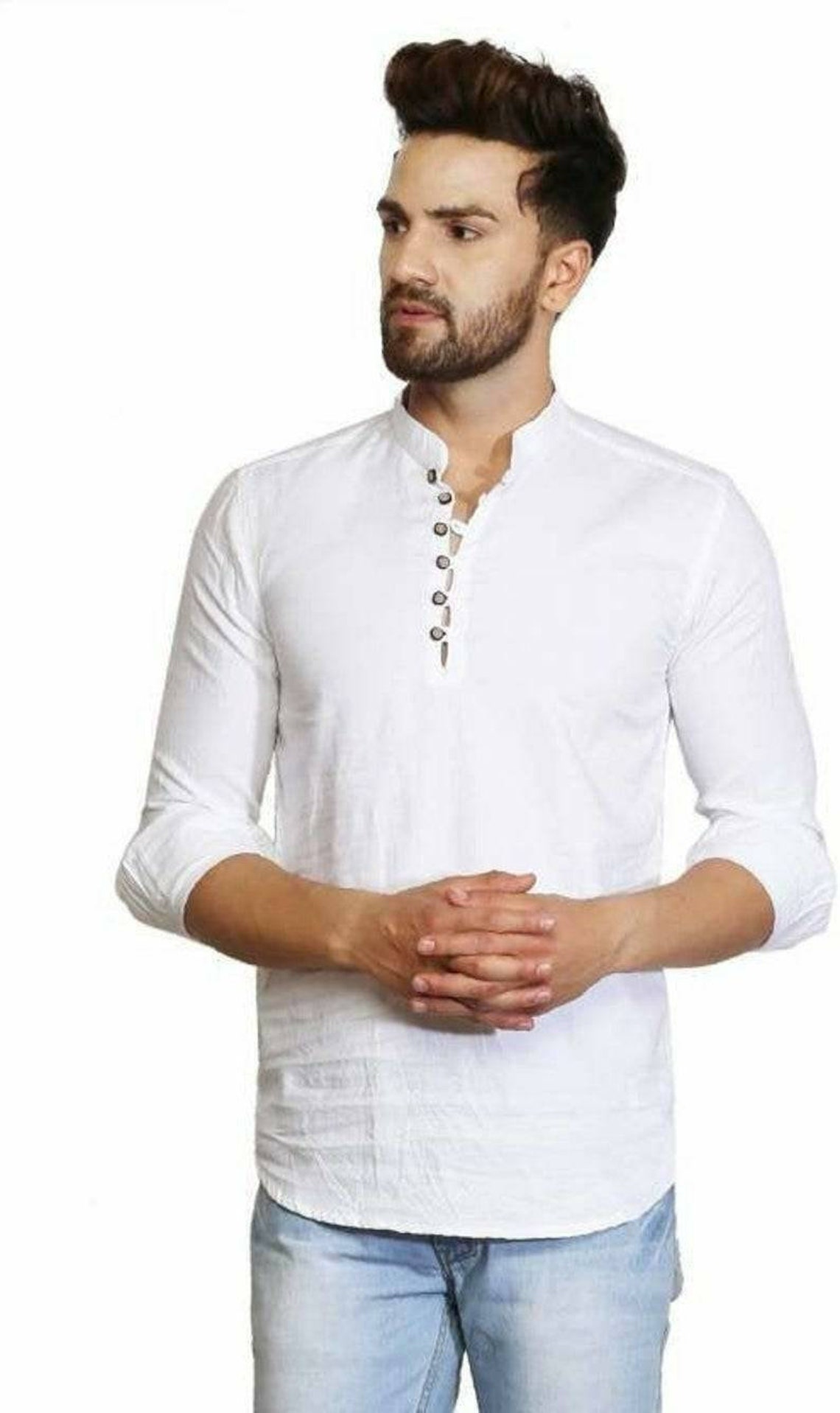 Camisa india Kurta camisa sólida hombres Top Túnic Short Kurta Etsy