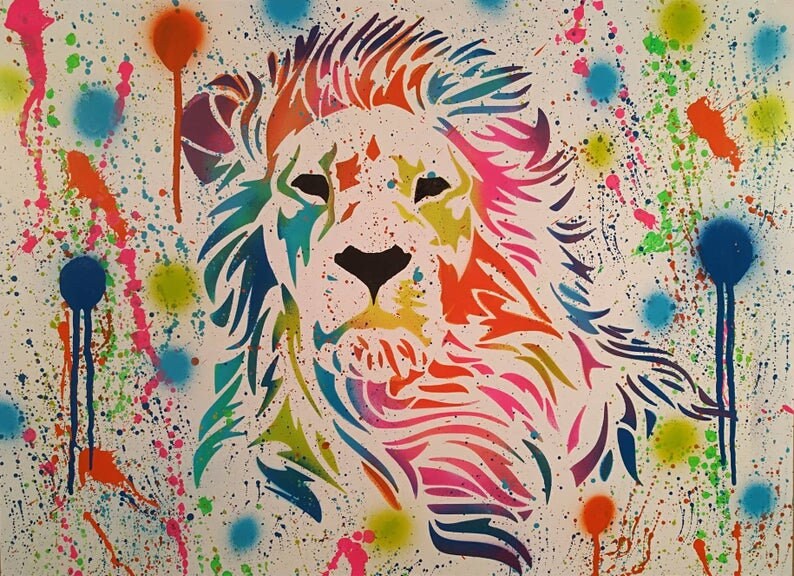 Retro Style Colorful Animals Spray Paint Art Handmade Animal Etsy