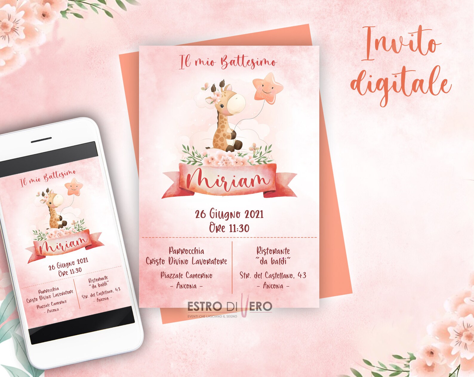 Invito digitale giraffa invito compleanno invito Battesimo | Etsy