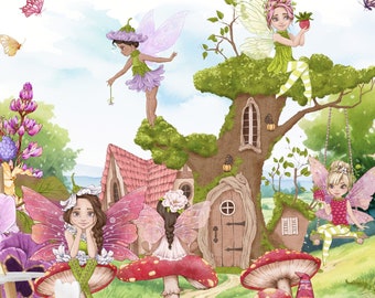 Fairy wallpaper for kids, Fairies Wallpaper Avery, Olette, Possy, Titania, Lara, Daisy, Melody, Feya Fairies Wallpaper Nursery