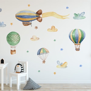 Watercolor Airship Wall Decals: Reusable Nursery Decor
