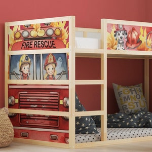 Naklejka IKEA KURA Bed z wozem strażackim dla chłopców, Łóżka z samochodem ratowniczym, Samochód ratowniczy w łóżku KURA jako dekoracja