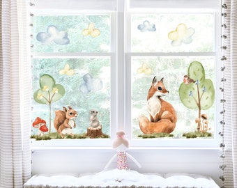 Fensteraufkleber Wilde Waldtiere für Kinderzimmer, Kinderzimmer Fensteraufkleber