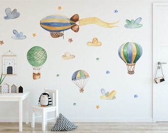 Balloons, Airships Wall Decal, re-useable Self Adhesive Wall Sticker for Nursery or Kids room, Mural for room