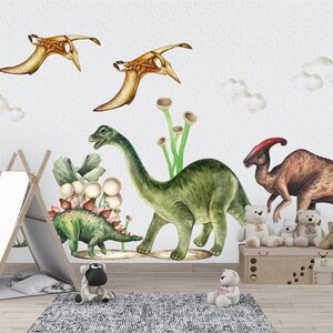 Dinosaur Wall Decal for Kids,  Jurassic Park, Dinosaurs wall sticker Stegosaurus, Parasaurolophus, Diplodocus, Pterodactyl, Dino Mural