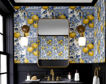 Lemon Wallpaper, Kitchen Wallpaper, Citrus Wallpaper, Peel And Stick, Removable Wallpaper, Fruit Wall Mural, Bathroom Wall Mural,