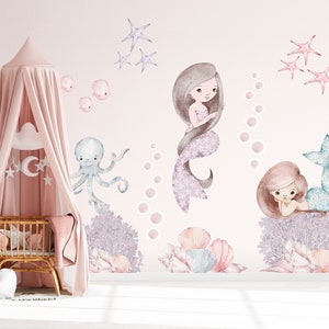Mermaids Wall Decal, Crustacean core Wall Decal, Mermaid Wall Art, Mermaid Wall Stickers, Ocean Wall Decal,Nursery Wall Decal