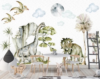 Dinosaur wall decals for classroom decoration, Colourful dinosaur stickers for boys room, personalized dinosaur name wall sticker