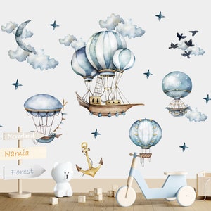 Vintage Hot Air Balloon Fabric Wall Decal: Ships and balloons wall sticker for boys