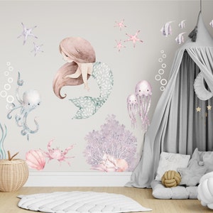 Mermaid Wall Decal, Ocean Wall Decal, Mermaid Wall Stickers, Girl Nursery Decal, Mermaid Wall Stickers, Girl Room Decal, Under The Sea Decal