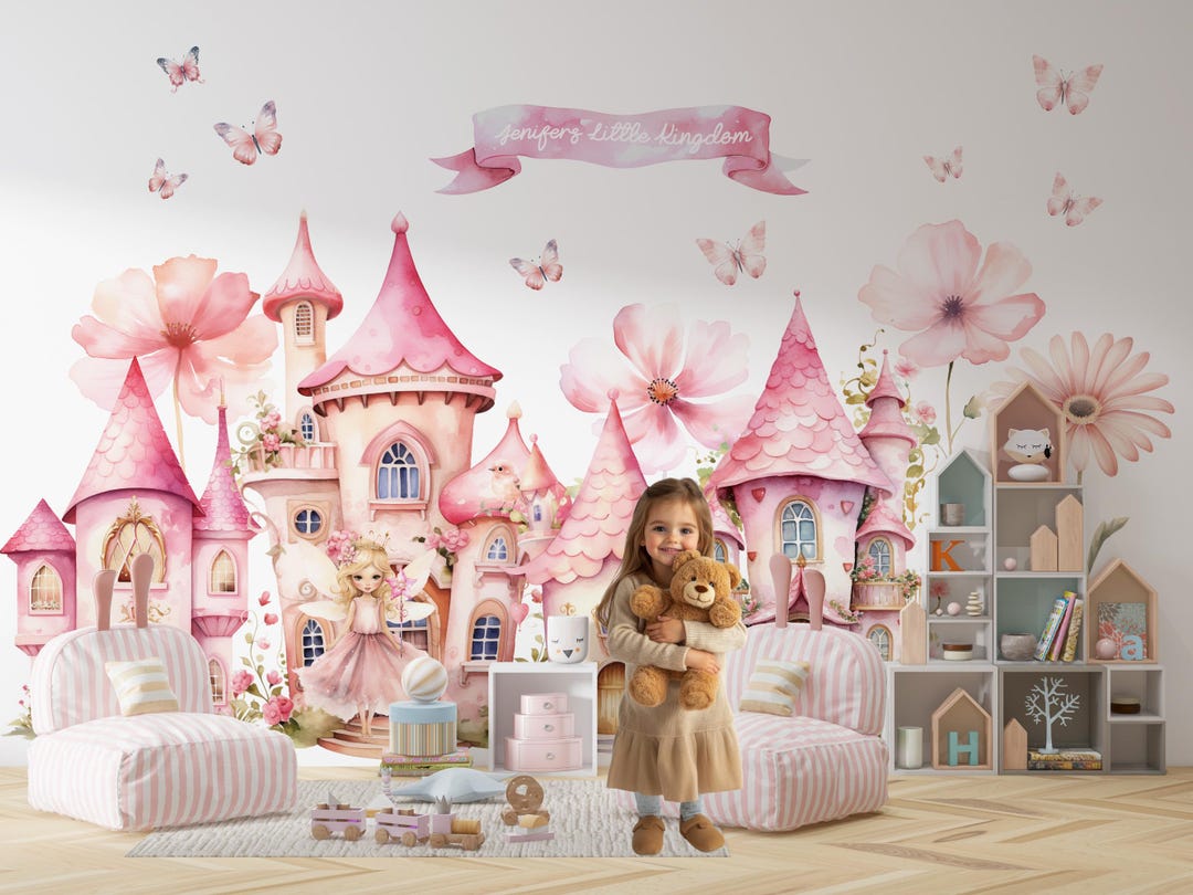 Pink Fairytale Castle Wall Decals – Watercolor Magic Princess Kingdom ...