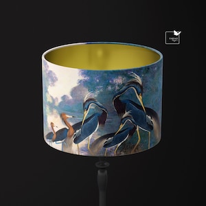 Monet Storks Lampshade: Morning on the Seine, Gold Lining