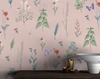 French Meadow Wallpaper |  Floral Wallpaper | Blush Colour Benjamine Moore