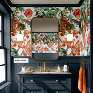 Chinoiserie Floral Wallpaper: Birds & Flowers, Reusable Wallpaper