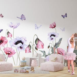 Poppies and Butterflies Wall Decal: Watercolor Removable Stickers