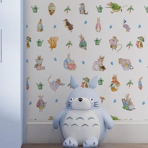 Aangepaste Peter Rabbit patroonbehang, Beatrix Potter kinderkamermuurschildering, gepersonaliseerde kinderen stoffen muurdecoratie