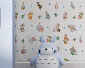 Custom Peter Rabbit Pattern Wallpaper, Beatrix Potter Nursery Mural, Personalized Kids Fabric Wall Decor