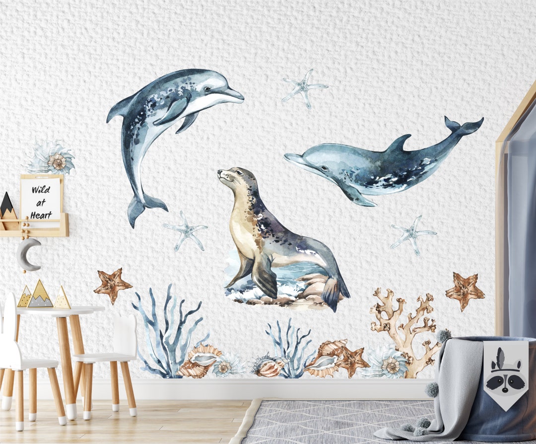 Dolphin Wall Decal, Ocean Wall Sticker, Seal Wall Stickers, Sea Life