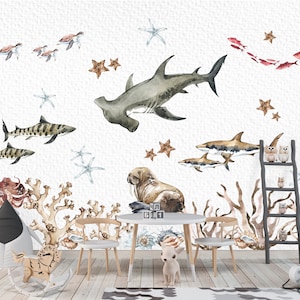 Watercolor Shark Wall Decal: Ocean Kids Room Decor