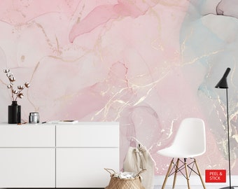 Pink And Gold Marble Wallpaper, Luxury Wall Mural, Accent Wall, Peel And Stick, Abstract Wallpaper, Modern Wall Mural, Removable Wallpaper