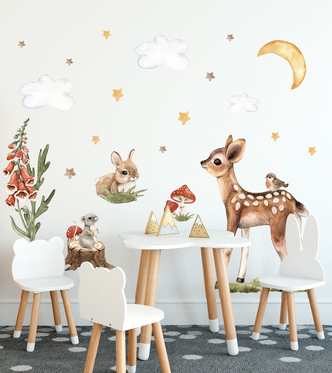 Watercolour Woodland Animals Wall Decal: Forest Nursery Decor - Etsy