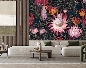 Floral Tapete, Schlafzimmer Tapete, Blumen Tapete, Abnehmbare Tapete Blumen, Blumen Wandbild, Wohnzimmer Wandbild,