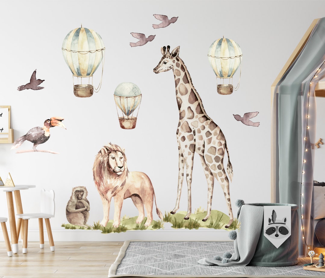 SAVANNA Wall Decals for Kids , SAFARI Animals Giraffe, Lion, Monkey ...