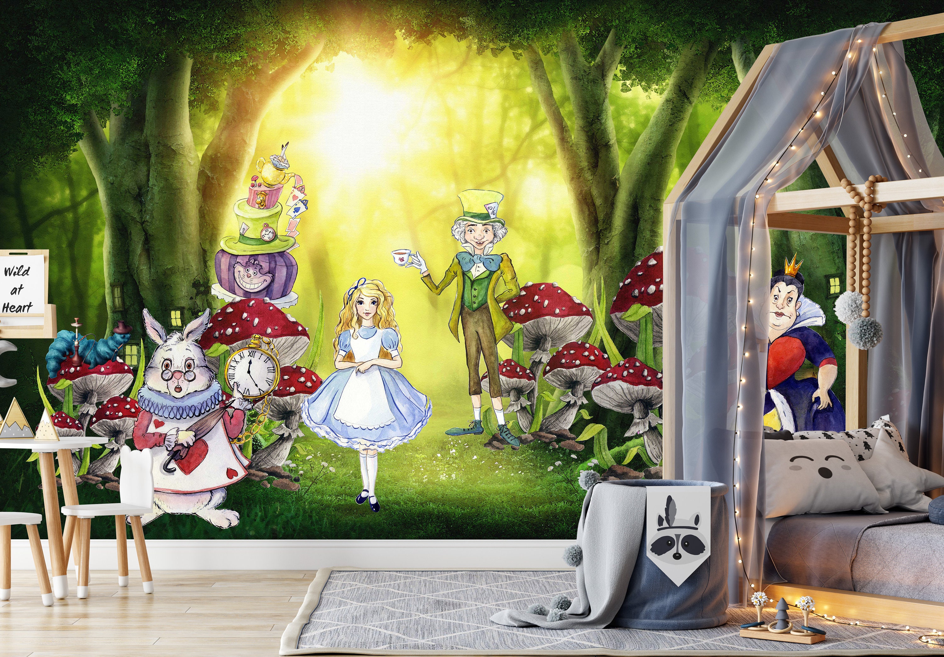 Mad Hatter Tea Party Wallpaper Mural, Alice in Wonderland Wall