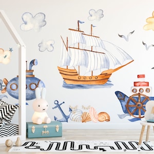 Sea World Wandtattoos: Piratenschiff, Segelboot und U-Boot