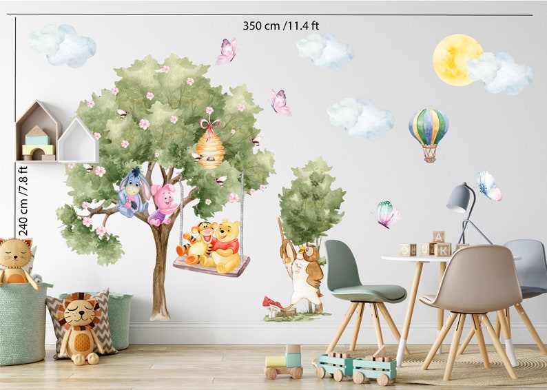 Winnie the pooh wall decals reuse-able giant collection which you can design big wall in kids room, nursery, kids garden or kids hospital.