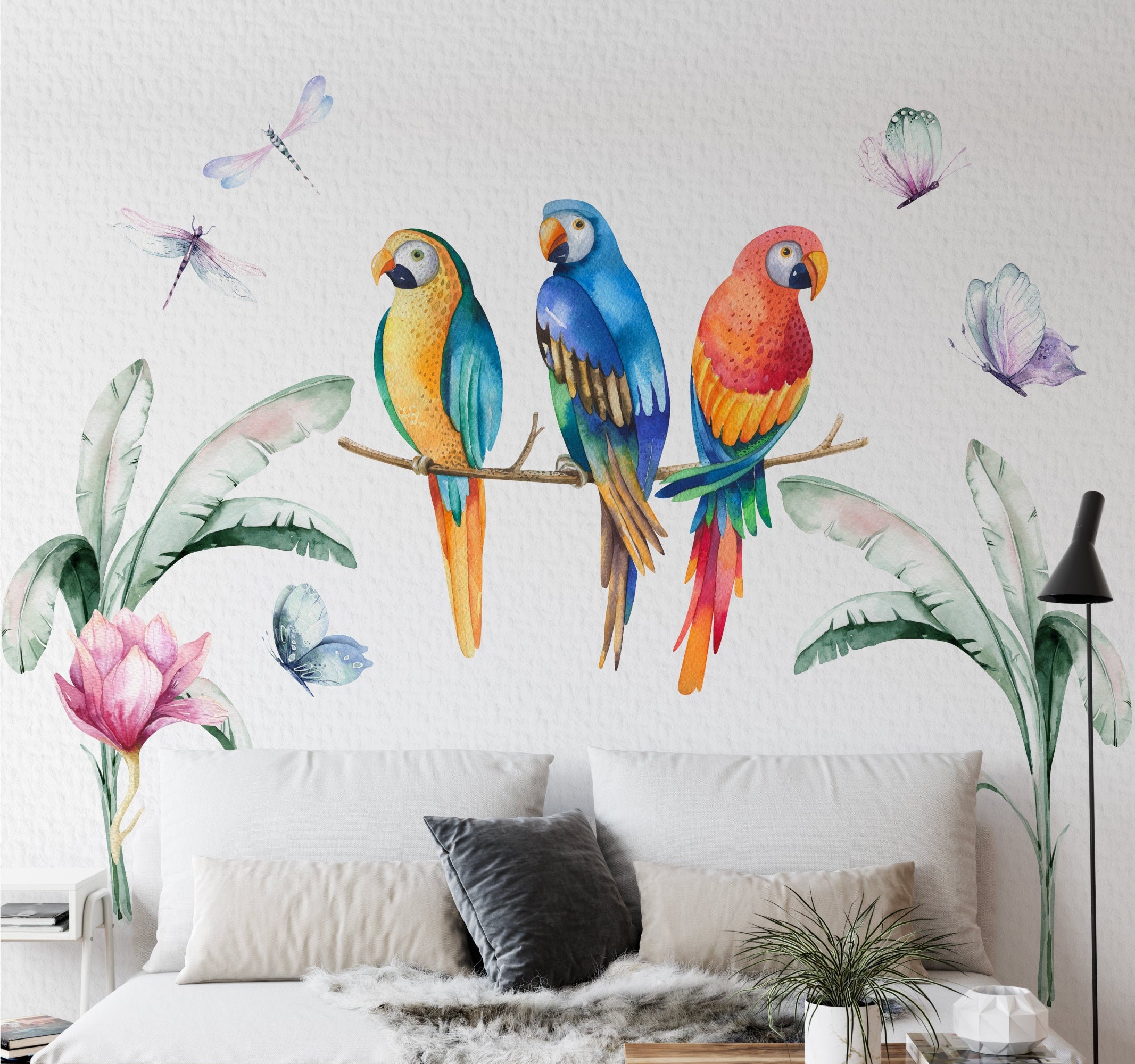 Sticker Mural 3D Perroquet G844 – Papier Peint Adhésif Coloré, Personnalisable