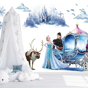 Elsa Wandtattoo, Wandaufkleber Prinzessin, Winter Kinderzimmer Aufkleber, Märchen Wandbild, Elsa Wanddeko und Aufkleber, Elsa