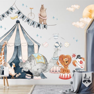 Circus Wall Decal Nursery Decor, Circus Stickers, Teddy Wall Decals, Cirque du Soil Sticker, Circus Wall Mural, Oilandia