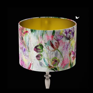 Exotic  Flowers Lampshade, Large lamp shade with gold lining, lampshade for table lamp or pendant, Designer lampshade