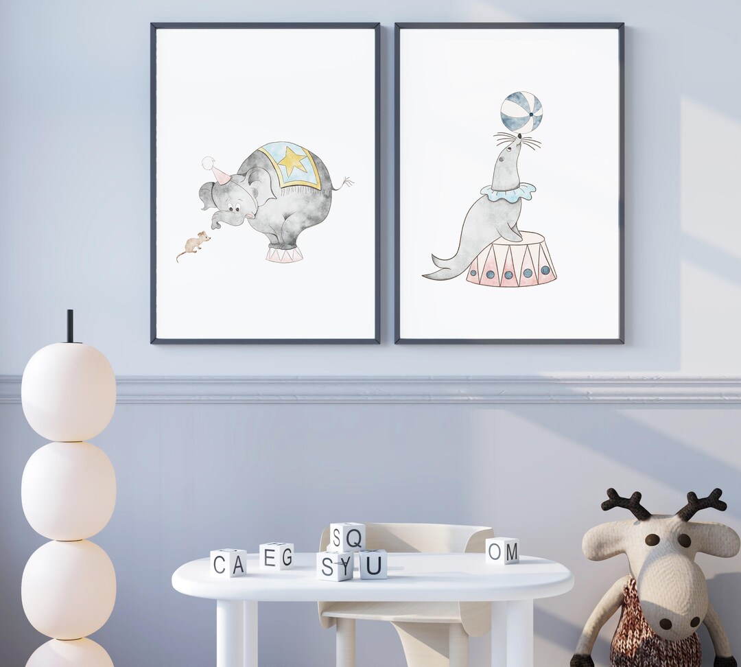 Elephant and Seal in Circus Image for Kids Room, Circus Wall Decor - Etsy