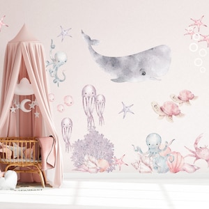 Whale Wall Decal: Ocean Life Fabric Decals for Kids Room